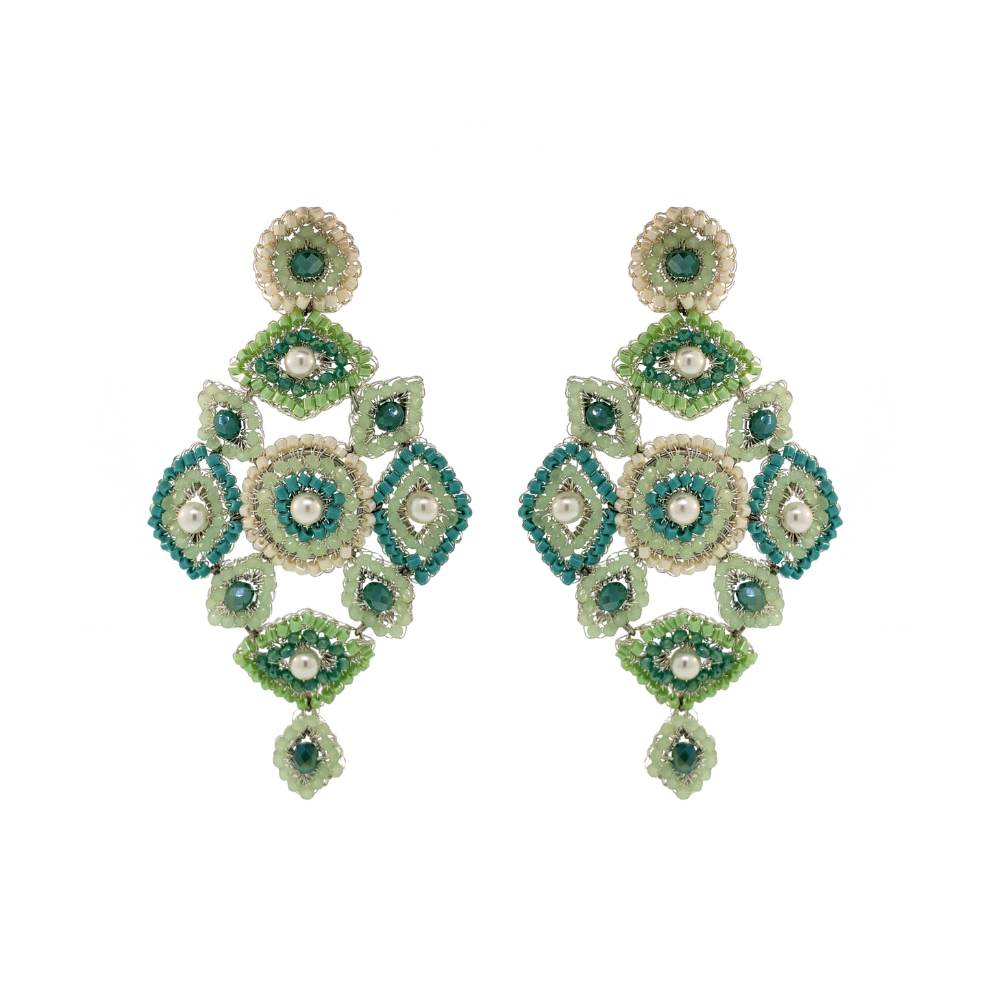 Turquoise Mix Large Handmade Crochet Chandelier Earrings