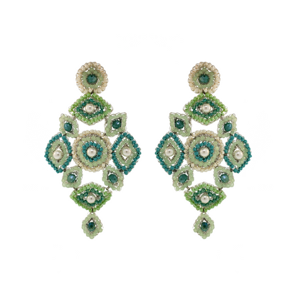 Turquoise Mix Large Handmade Crochet Chandelier Earrings