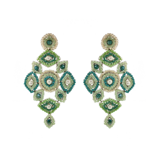 Turquoise Mix Large Handmade Crochet Chandelier Earrings