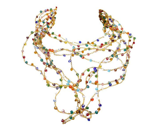 Multi & Gold Multi-Strings Handmade Crochet Necklace