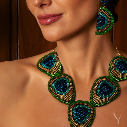 Peacock Statement Necklace Handcrafted