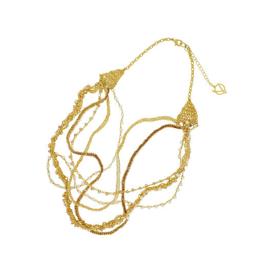 Golden Mix Waves Handmade Crochet Necklace