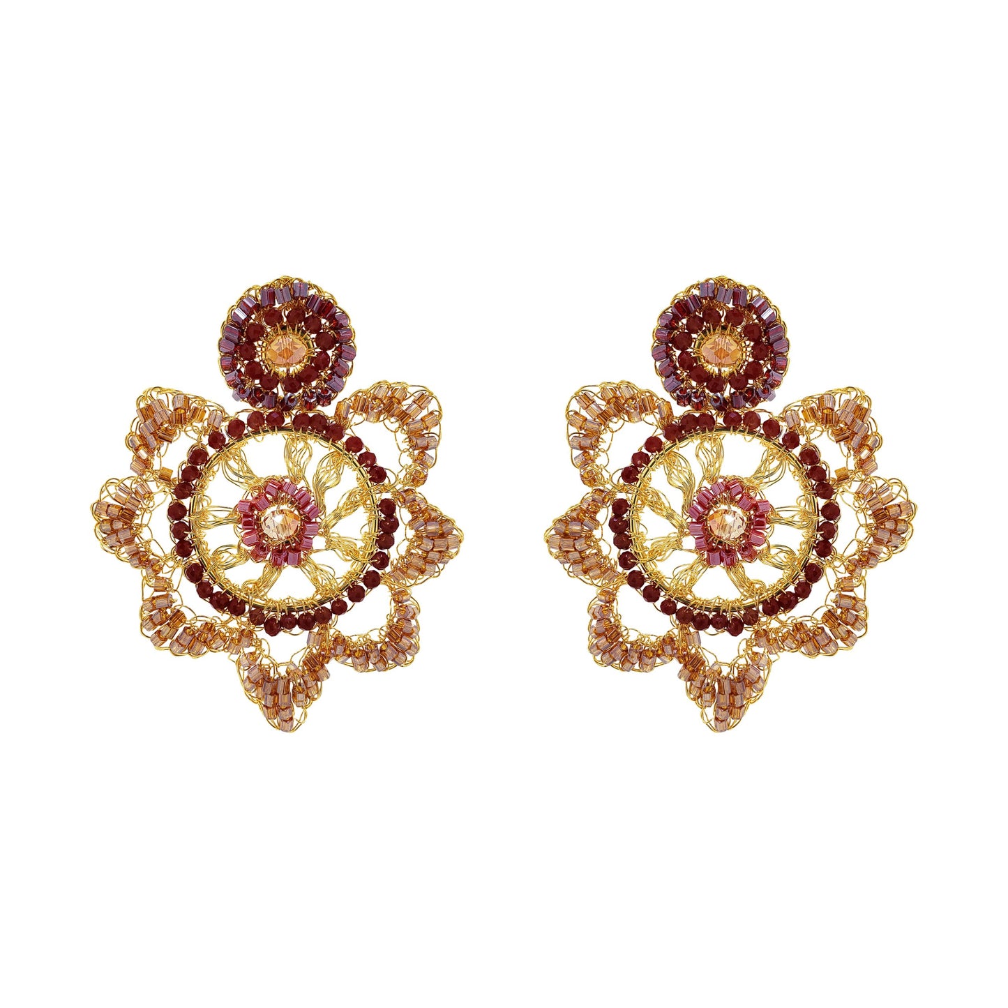 Crimson Red Mix Starry Handmade Crochet Earrings
