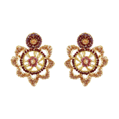 Crimson Red Mix Starry Handmade Crochet Earrings
