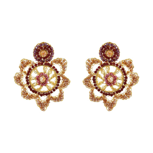 Crimson Red Mix Starry Handmade Crochet Earrings