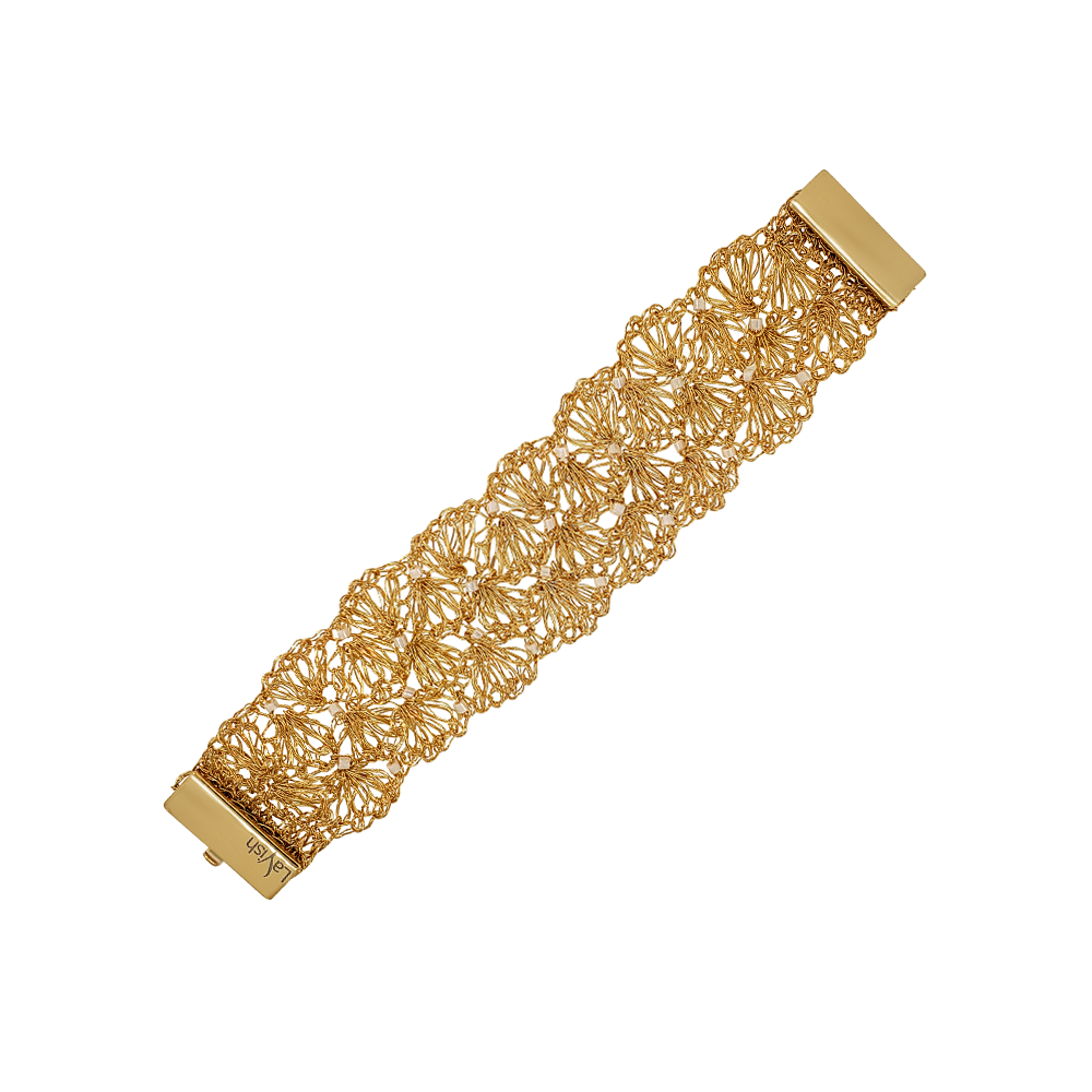 Pearl & Gold Shells Handmade Crochet Bracelet