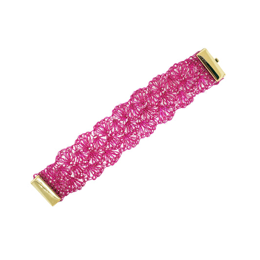 Neon Fuchsia Shells Handmade Crochet Bracelet