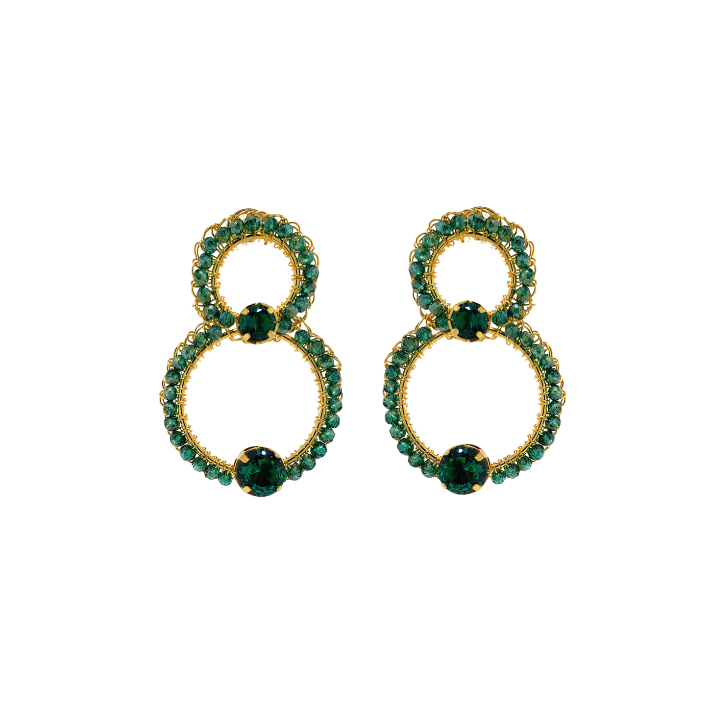 Emerald Green Prisma Open Double Handmade Crochet Earrings
