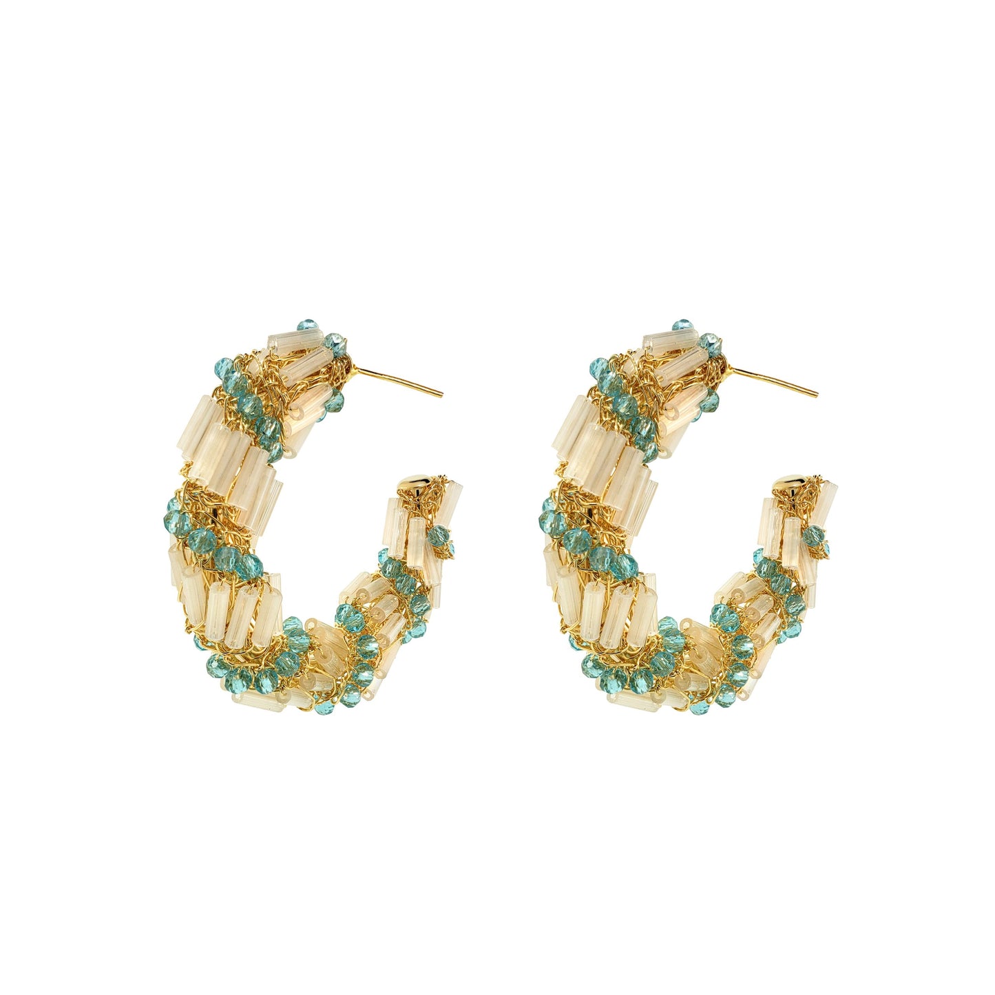 Seafoam Blue Mix Helix Hoop Handmade Crochet Earrings