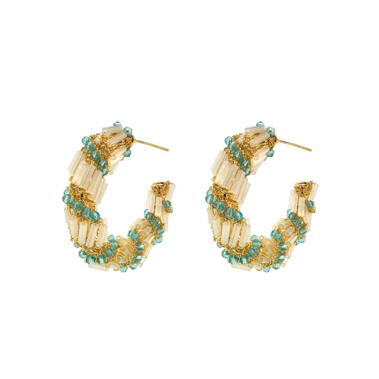 Seafoam Blue Mix Helix Hoop Handmade Crochet Earrings