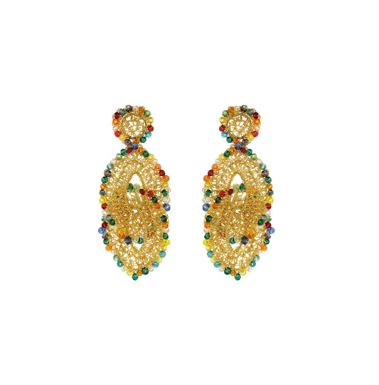 Multicolor & Gold Minerva Handmade Crochet Earrings