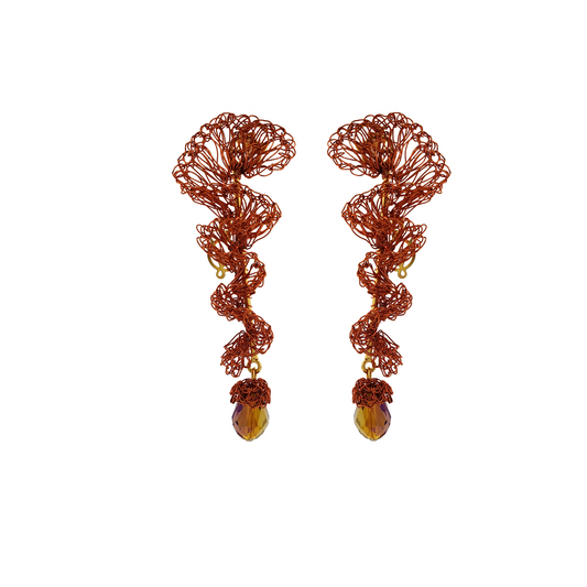 Orange Long Ruffled Handmade Crochet Earrings