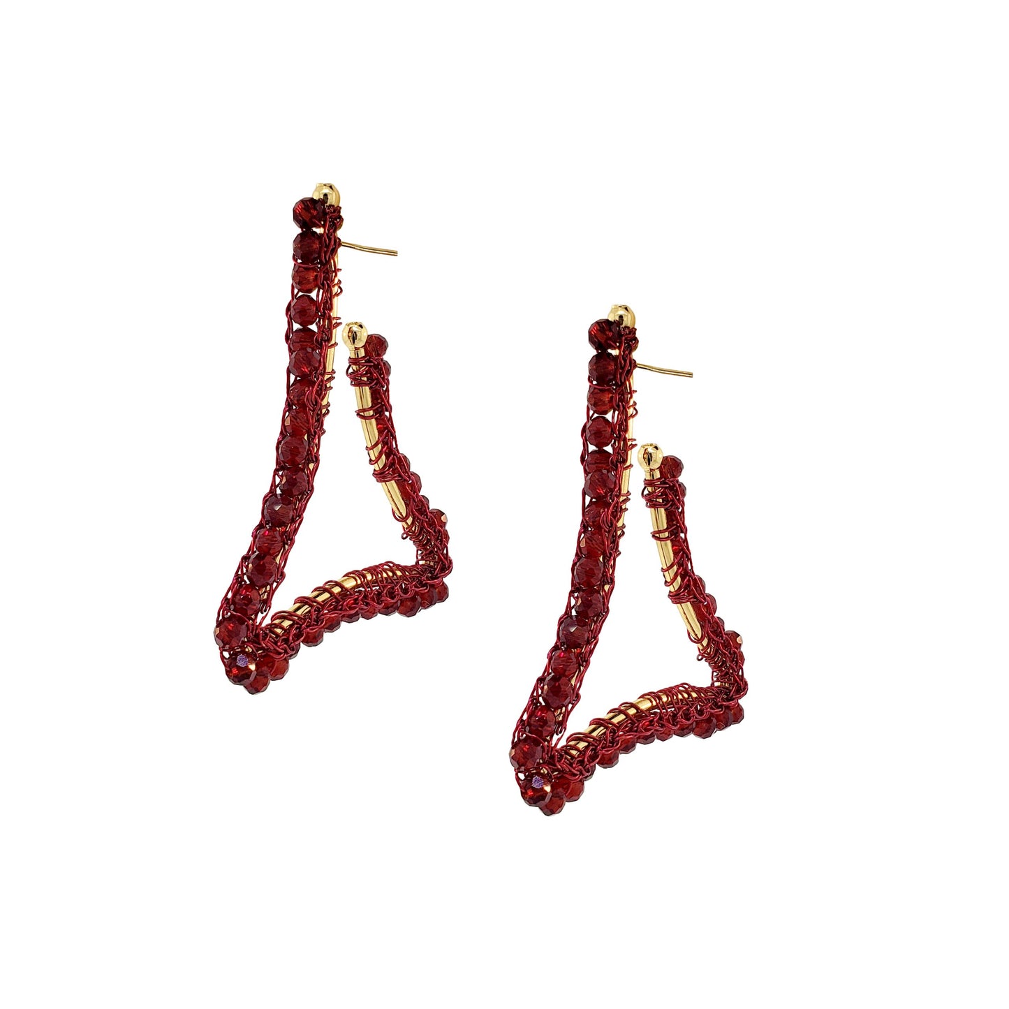 Cherry Red Trigono Hoops Handmade Crochet Earrings