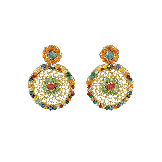 Multi & Gold Minerva Drop Handmade Crochet Earrings