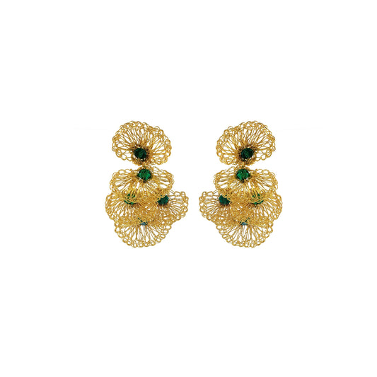 Forest Green & Gold Shells Mini Handmade Crochet Earrings