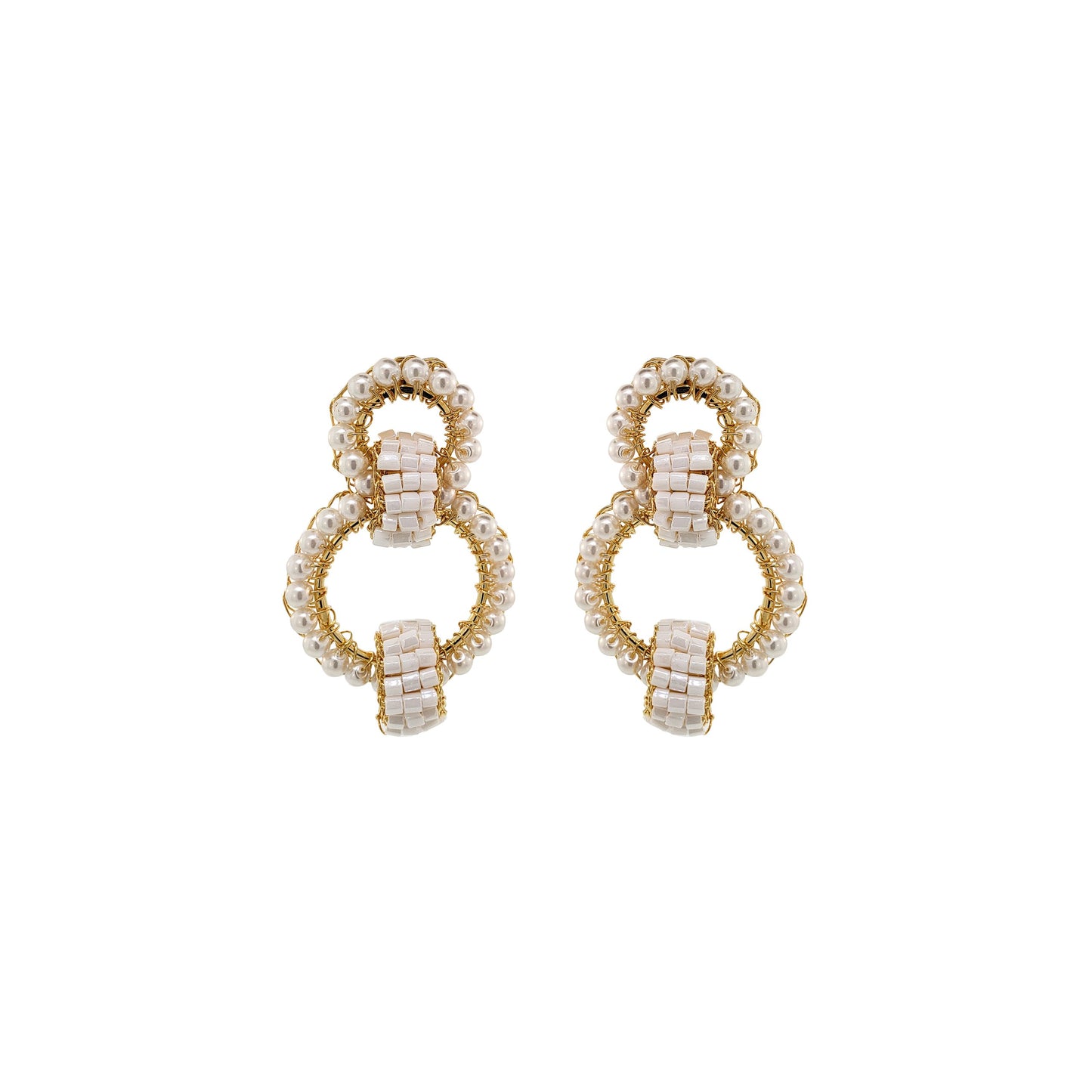 Pearl & Gold High Roller Duo Handmade Crochet Earrings