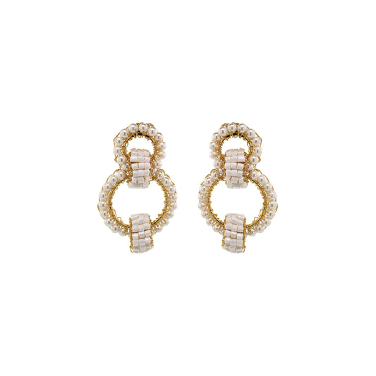 Pearl & Gold High Roller Duo Handmade Crochet Earrings