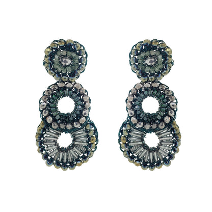 Moss Green Mix Pawn Cascade Handmade Crochet Earrings