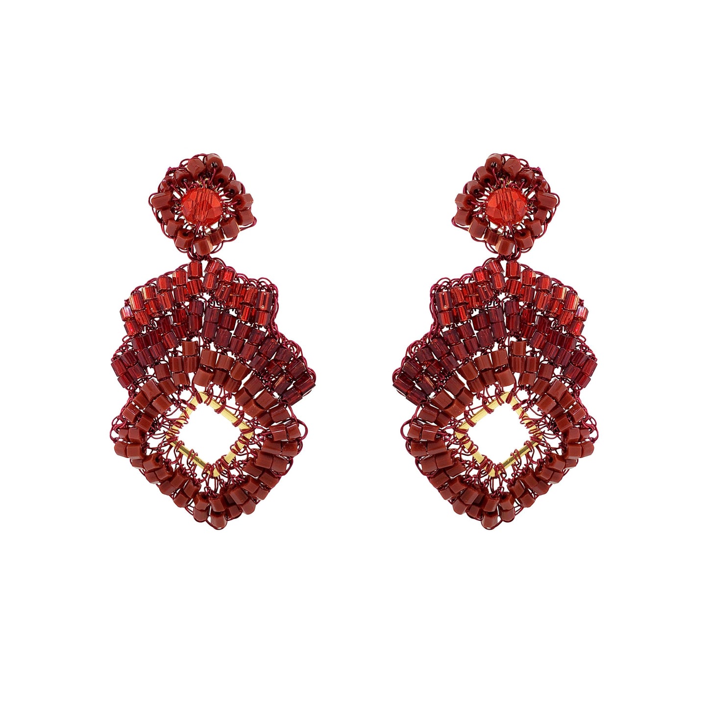 Cherry Red Mix Rank Dangle Handmade Crochet Earrings