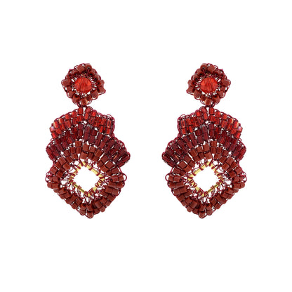 Cherry Red Mix Rank Dangle Handmade Crochet Earrings