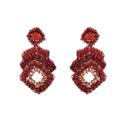 Cherry Red Mix Rank Dangle Handmade Crochet Earrings