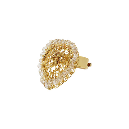 Clear & Gold Amour Handmade Crochet Ring