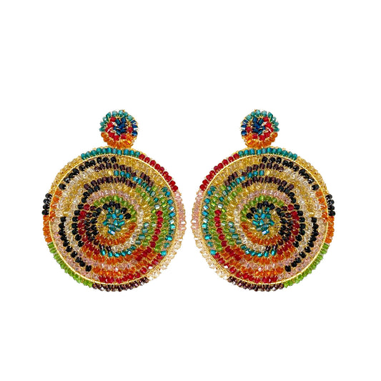 Multicolor & Gold Dahlia Maxi Handmade Crochet Earrings