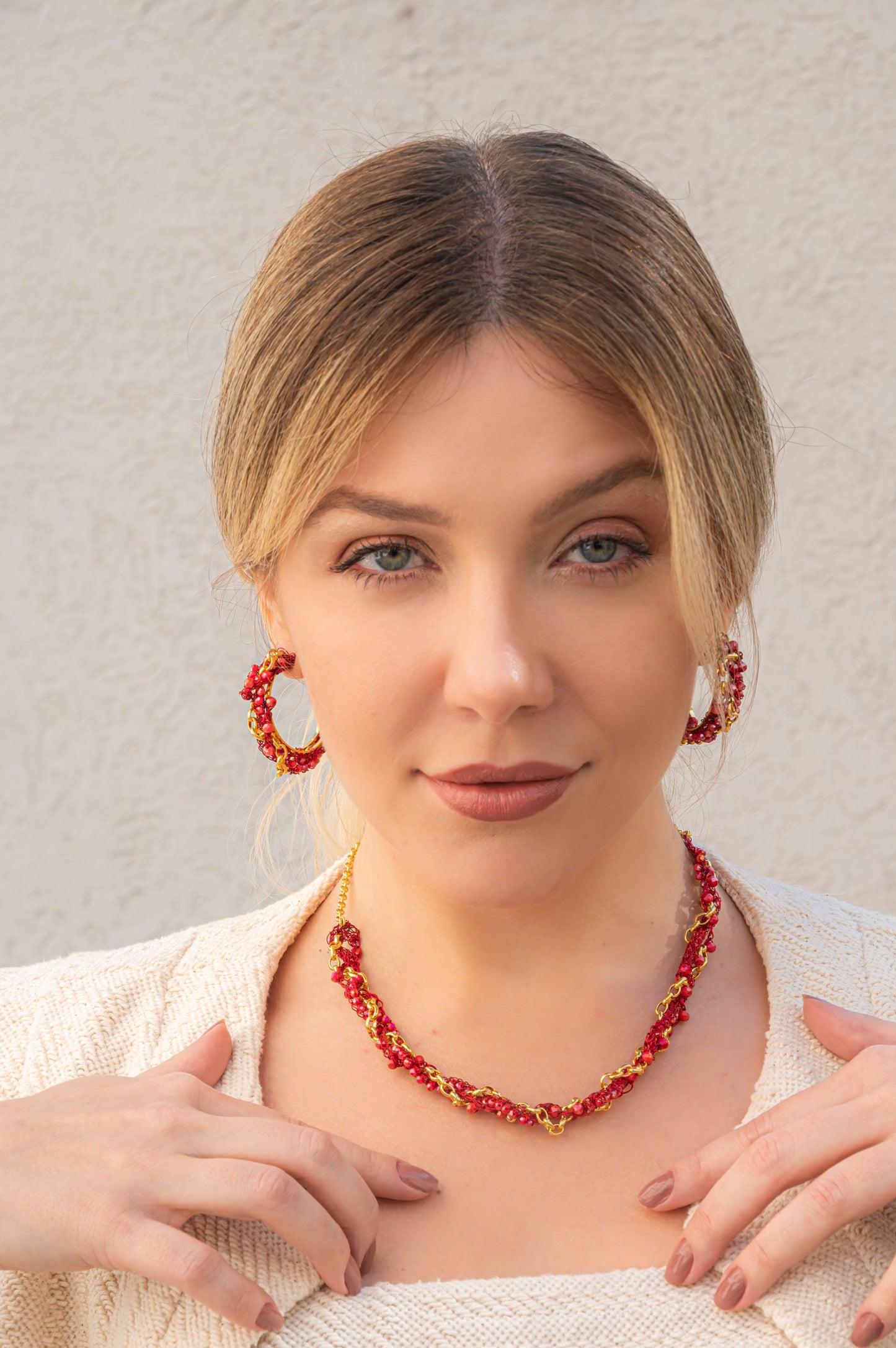 Red & Gold Hera Hoops Handmade Crochet Earrings