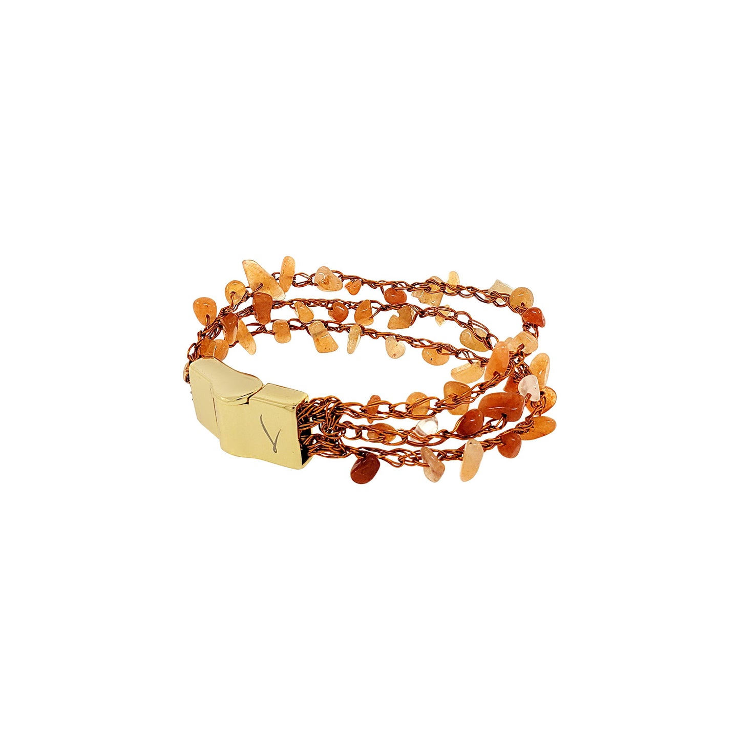 Topaz Orange Mix Rocks Strings Narrow Handmade Crochet Bracelet