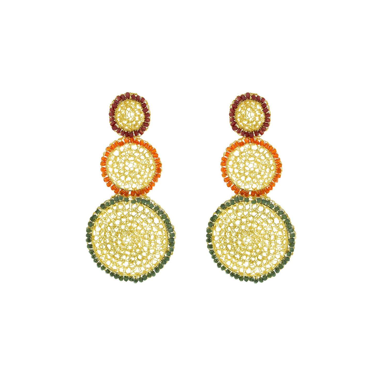 Multi & Gold Trio Wired Mandala Handmade Crochet Earrings