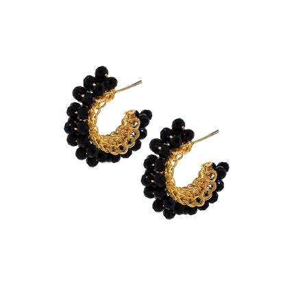 Black & Gold Dandelions Hoops Handmade Earrings