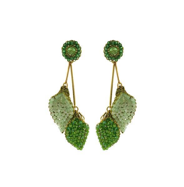 Jade Green Mix Tulip Duo Handmade Crochet Earrings