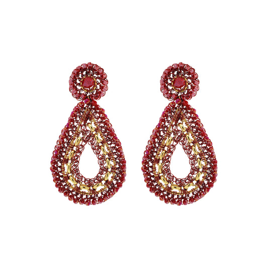 Red & Gold Flux Teardrop Handmade Crochet Earrings