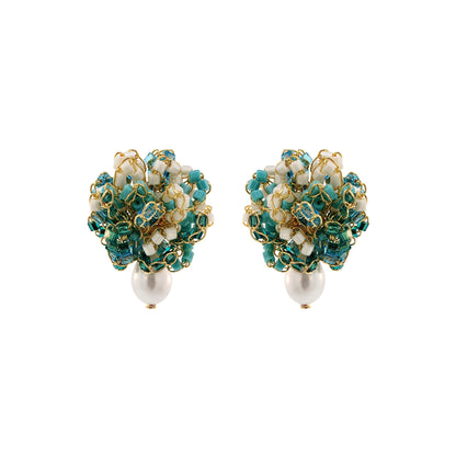 Ocean Teal Mix Drizzle Mini Post Handmade Earrings