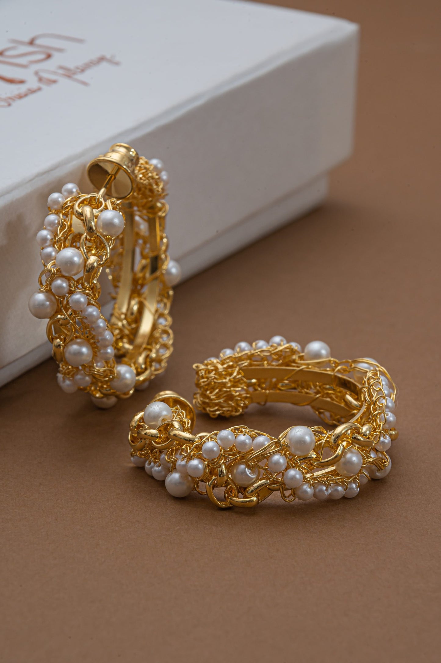 Pearl & Gold Hera Hoops Handmade Crochet Earrings