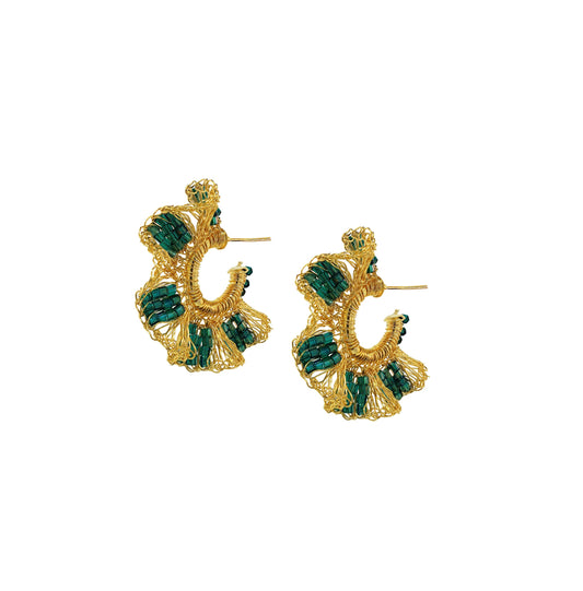 Emerald & Gold Gaia Hoops Handmade Crochet Earrings