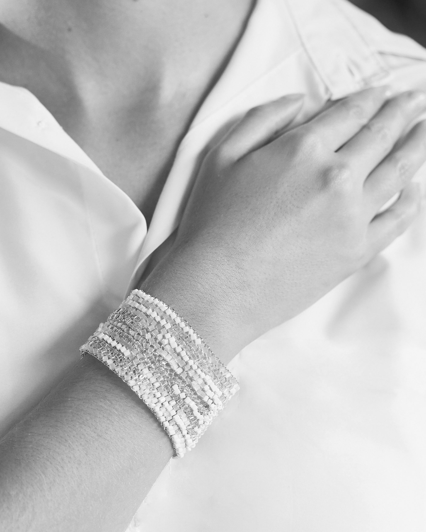 White Mix & Silver Signature Handmade Bracelet