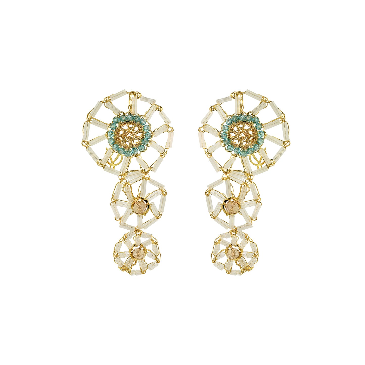 Seafoam Blue Mix Themis Cascade Handmade Crochet Earrings