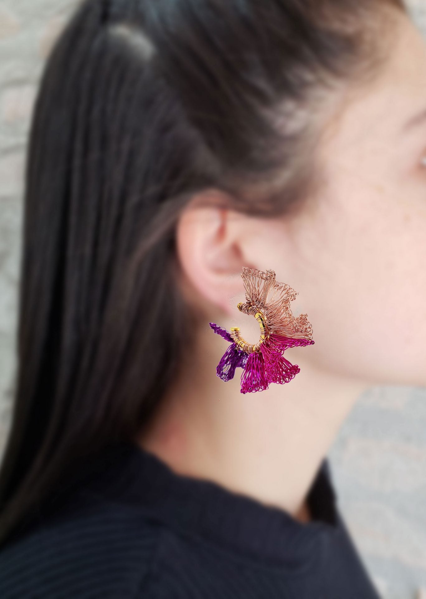 Neon Pink Mix Rio Hoops Handmade Crochet Earrings