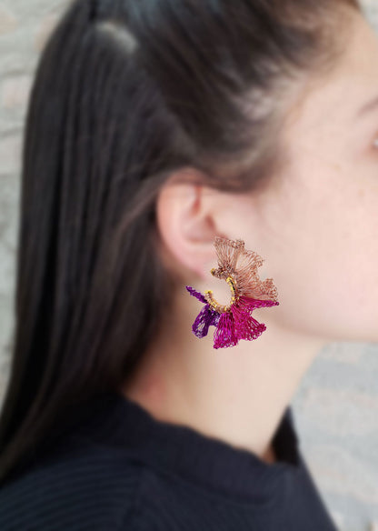 Neon Pink Mix Rio Hoops Handmade Crochet Earrings