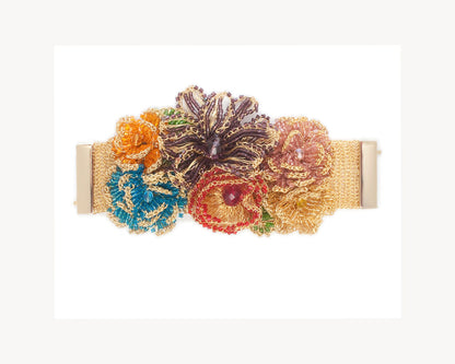 Multi & Gold Blossom Maxi Handmade Crochet Bracelet