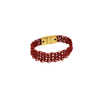 All Red Mesh Narrow Handmade Crochet Bracelet