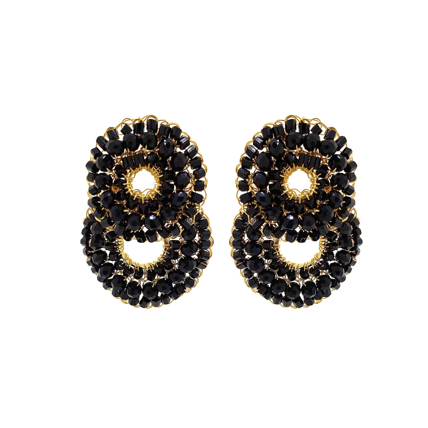 Black & Gold Gush Small Handmade Crochet Earrings