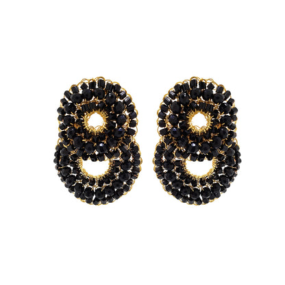 Black & Gold Gush Small Handmade Crochet Earrings