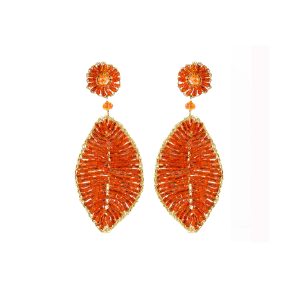 Orange & Gold Leaf Handmade Crochet Earrings