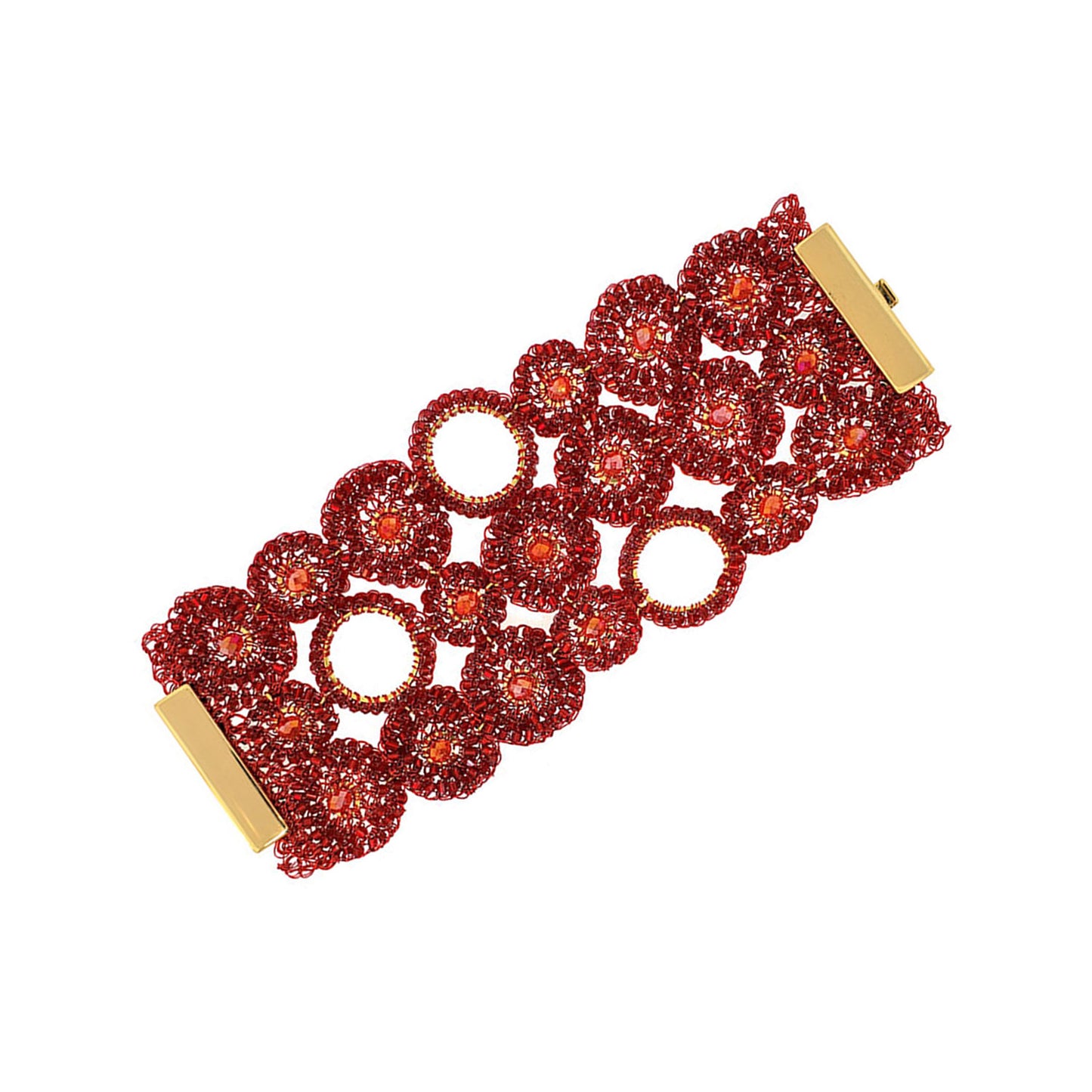 Red Velvet Patchwork Maxi Handmade Crochet Bracelet