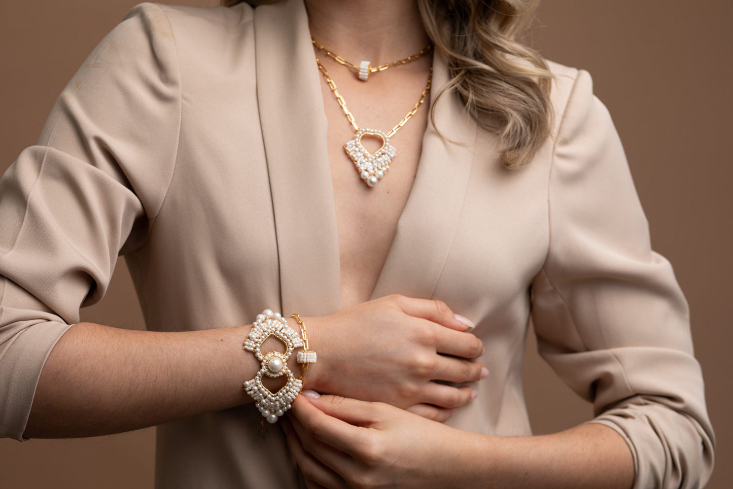 Pearl & Gold High Roller Handmade Crochet Necklace