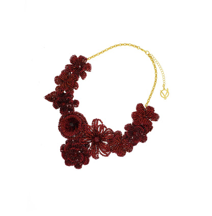 Cherry Red Mix Blossom Handmade Crochet Necklace