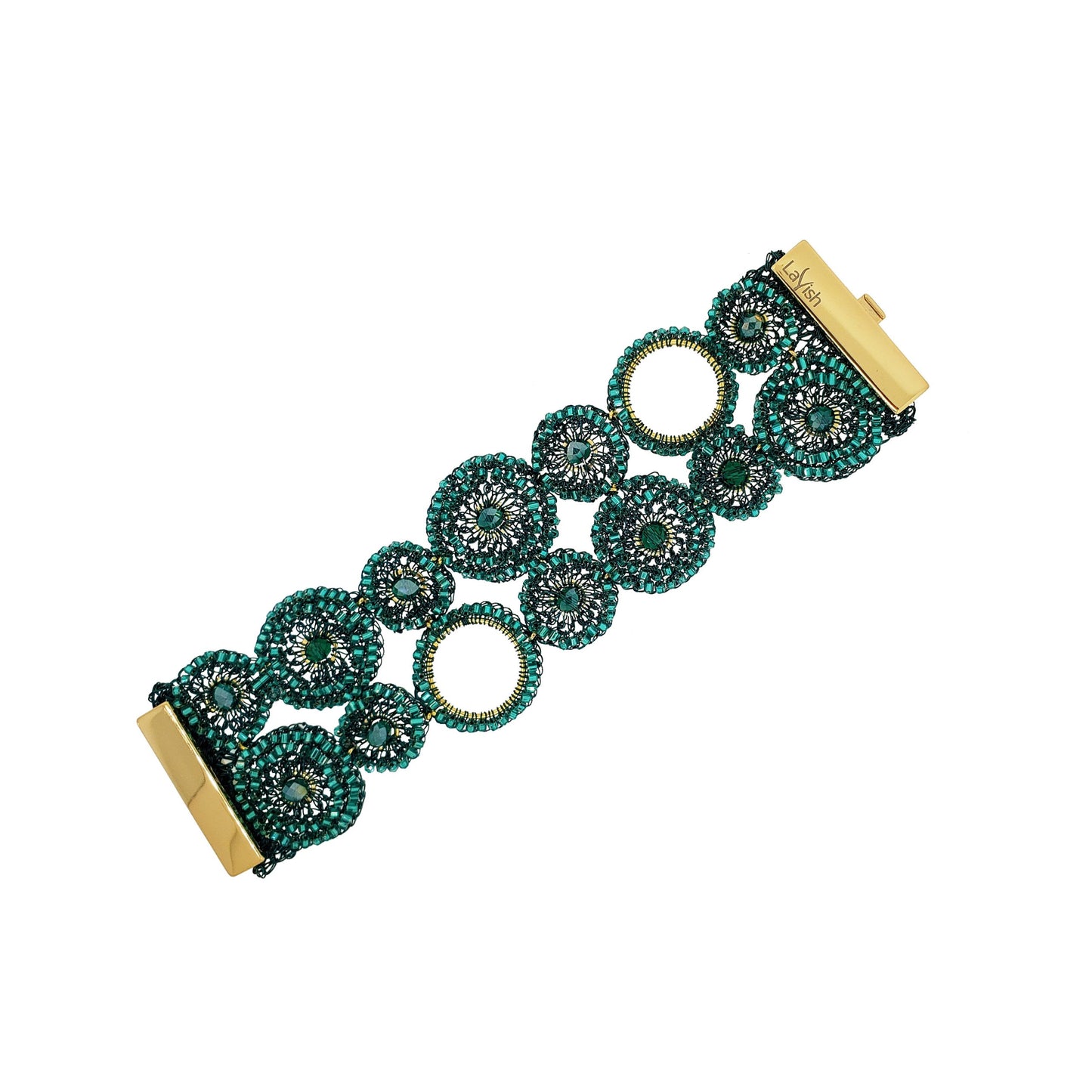 Emerald Green Patchwork Handmade Crochet Bracelet