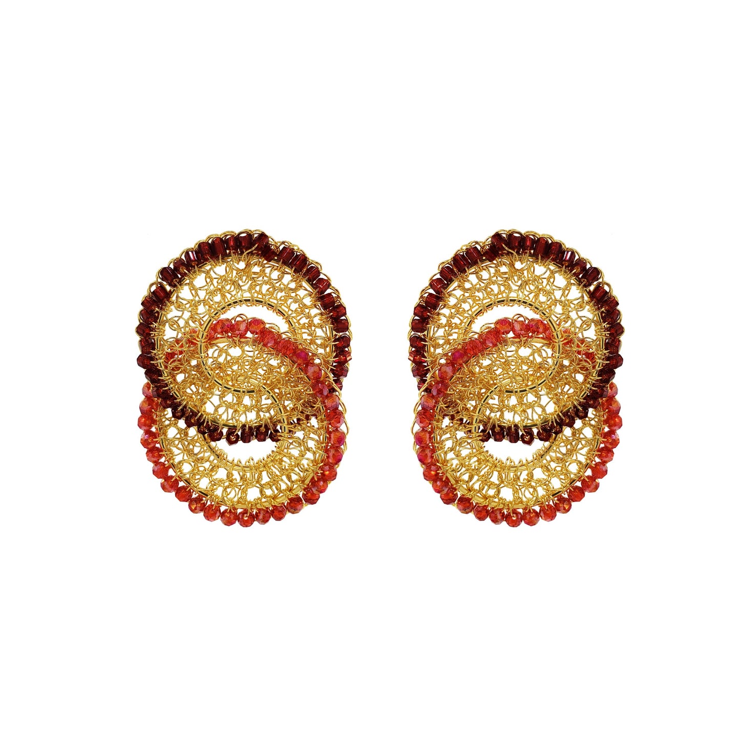 Red & Gold Minerva Duo Handmade Crochet Earrings